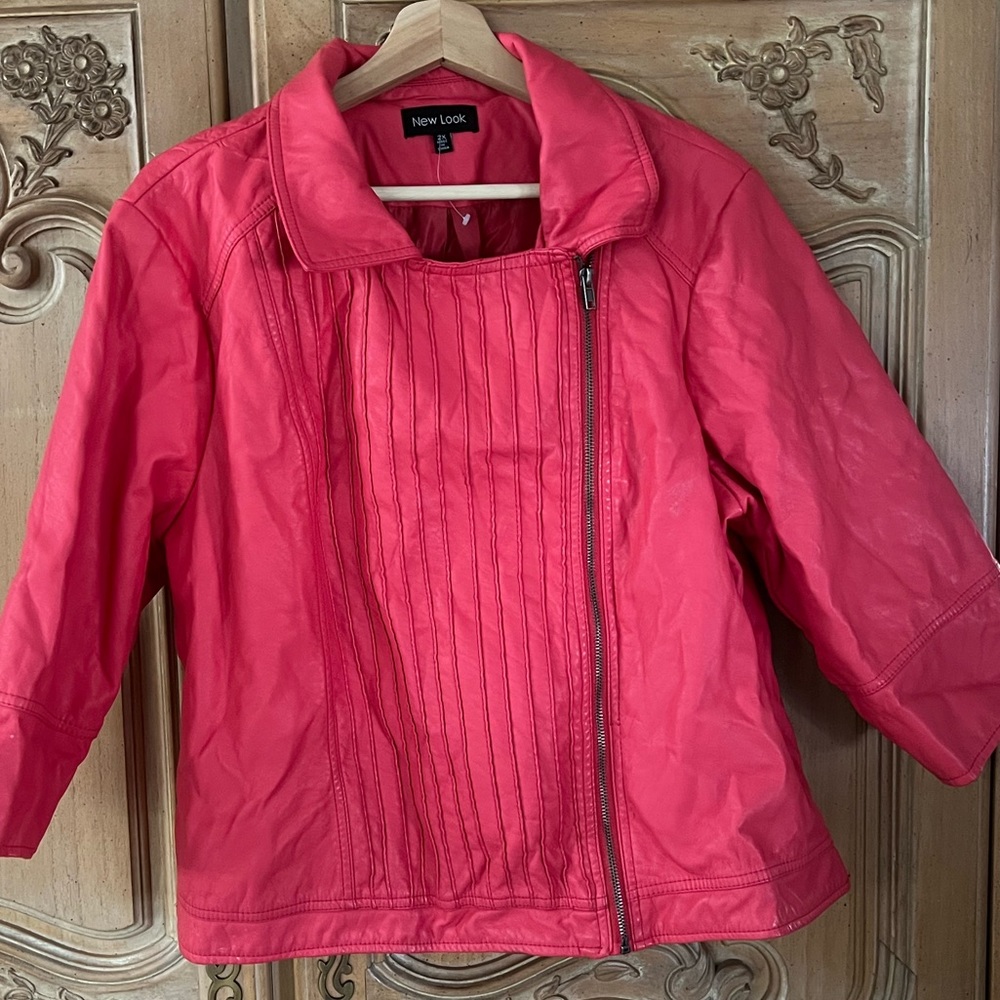 Pink jacket beautiful coral color NWT motorcycle jacket faux leather -